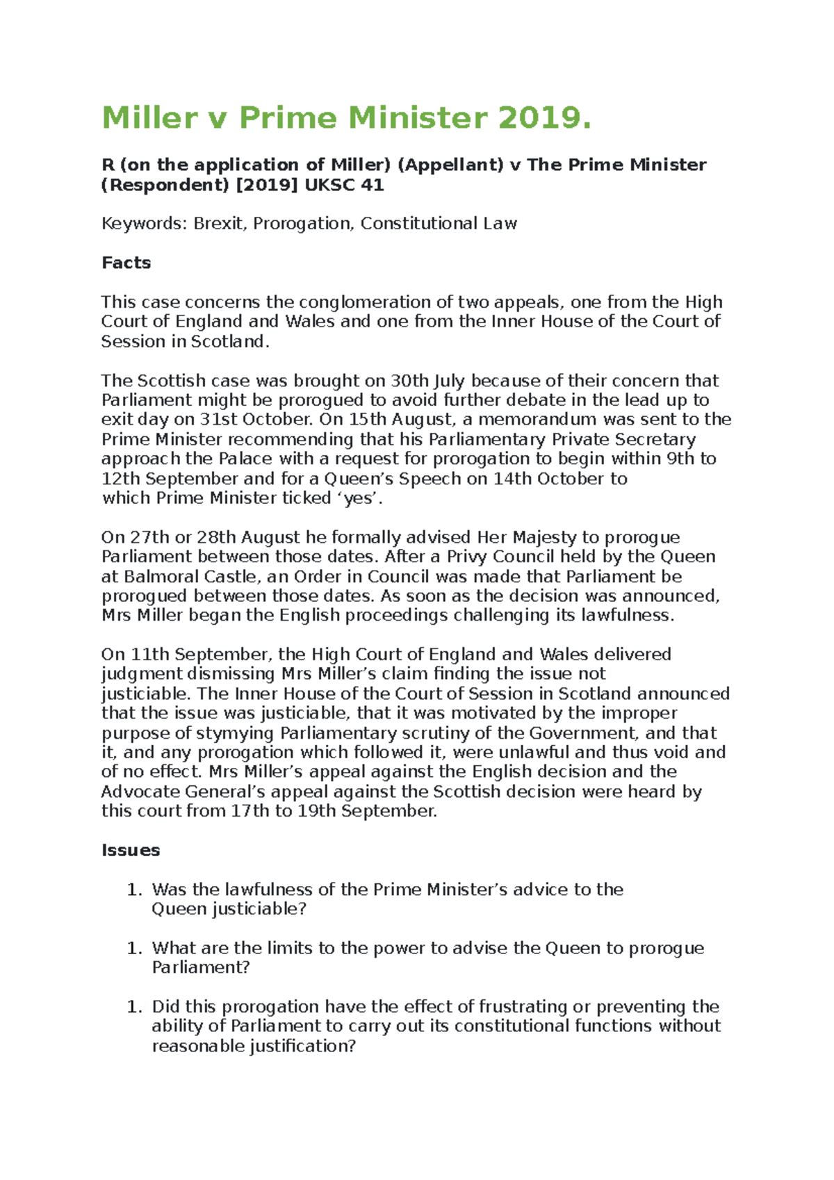 Miller V Prime Minister 2019 - R (on The Application Of Miller ...