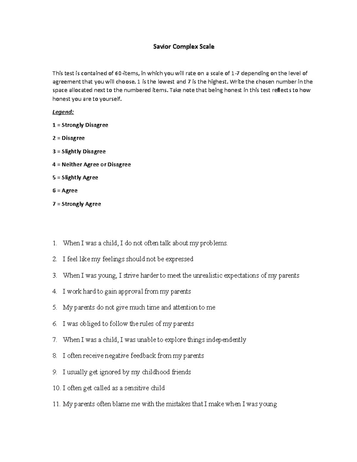 FA4 Silla - Lecture notes 333 - Savior Complex Scale This test is ...