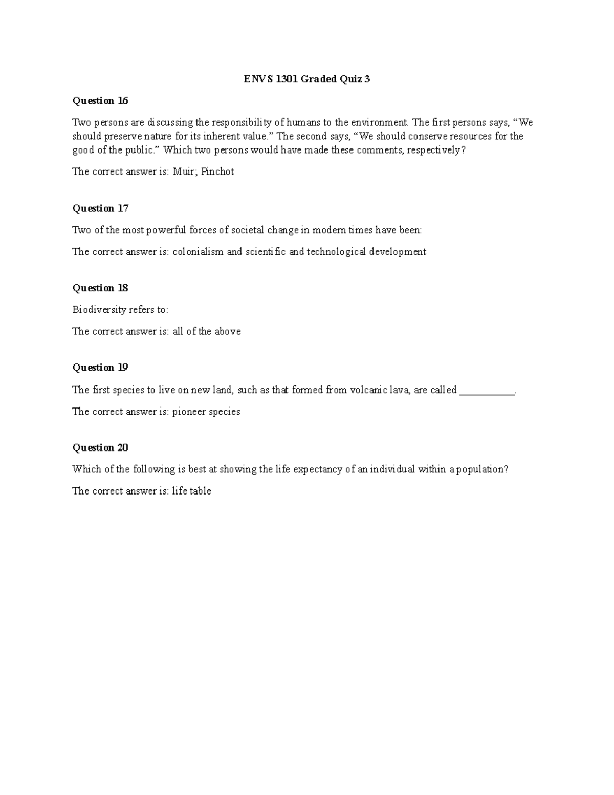 ENVS 1301 - Graded Quiz Unit 3 (Part 4) - ENVS 1301 Graded Quiz 3 ...