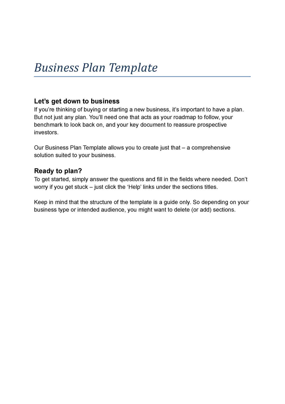 sole trader business plan template