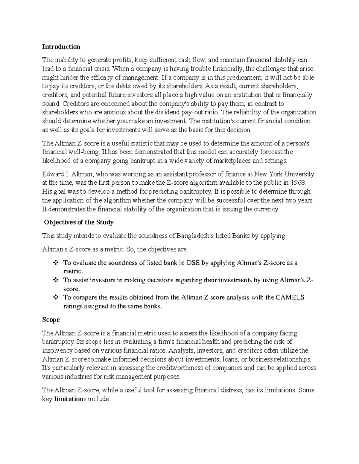 Altman - Thanks - Introduction The inability to generate profits, keep ...