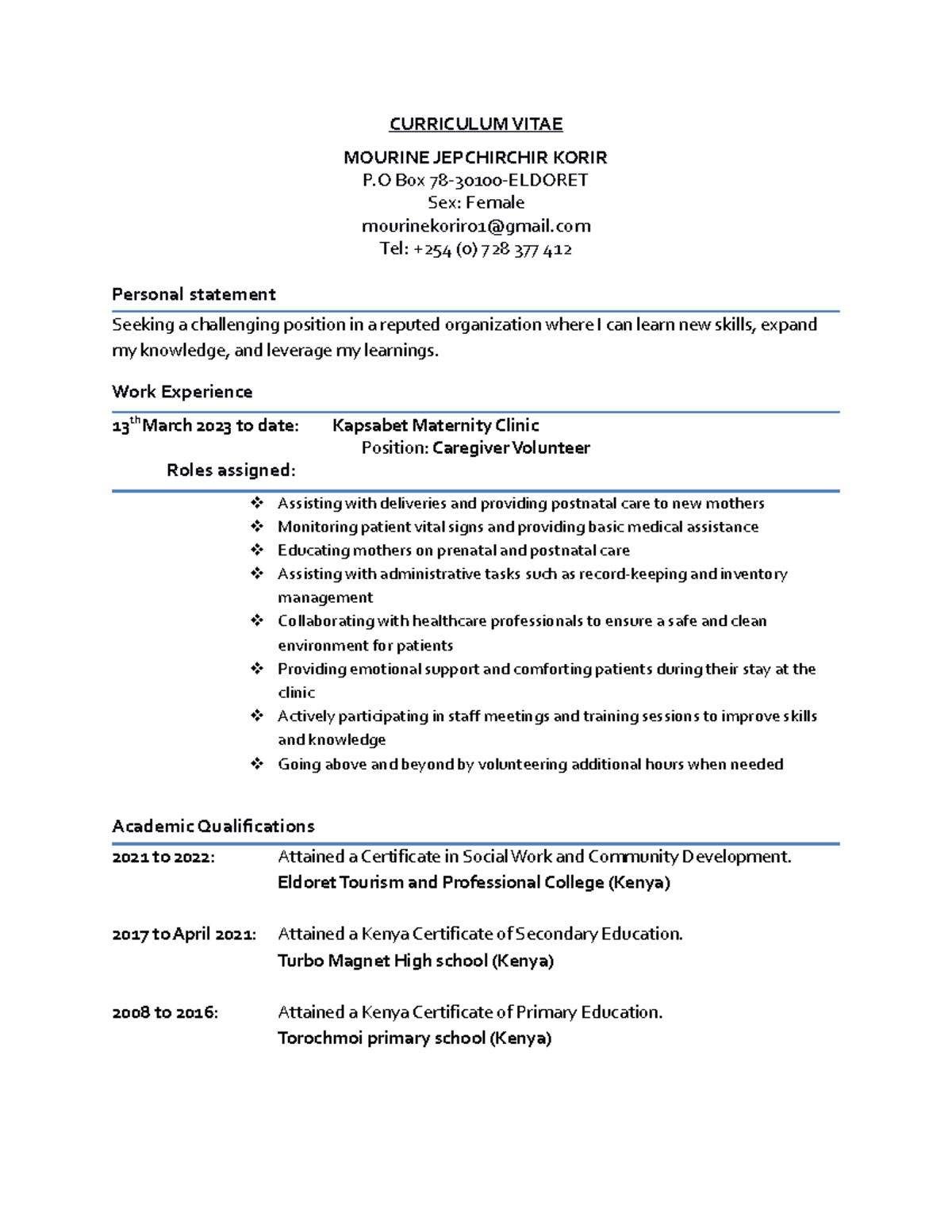 Curriculum Vitae Mourine - Introduction to Material testing - Studocu