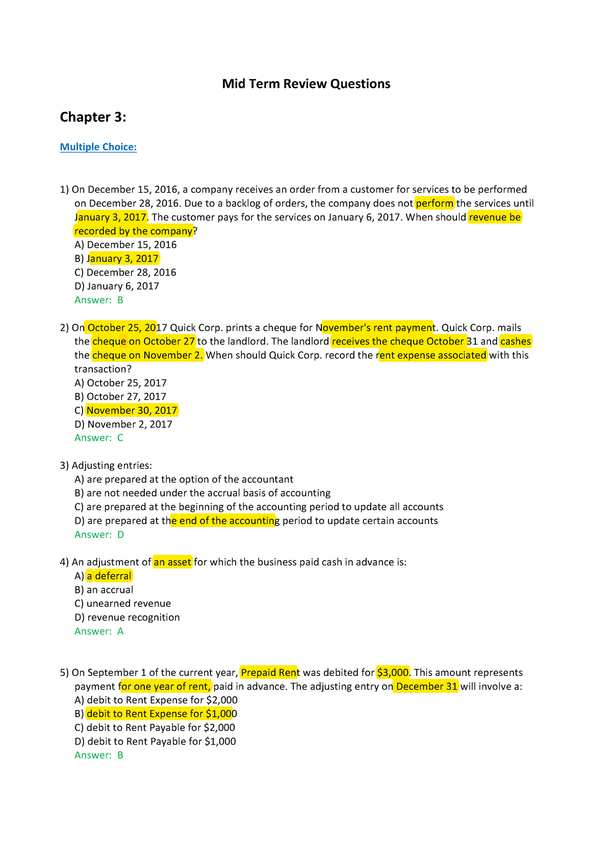 Chapter 3 - Accrual Accounting - Review Questions (with Answers) - Mid ...