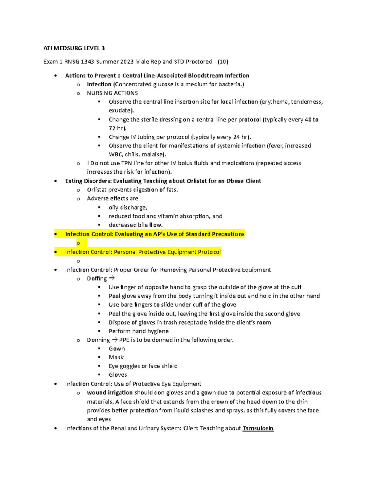 ATI Medsurg Level 3 review notes ATI MEDSURG LEVEL 3 Exam 1 RNSG