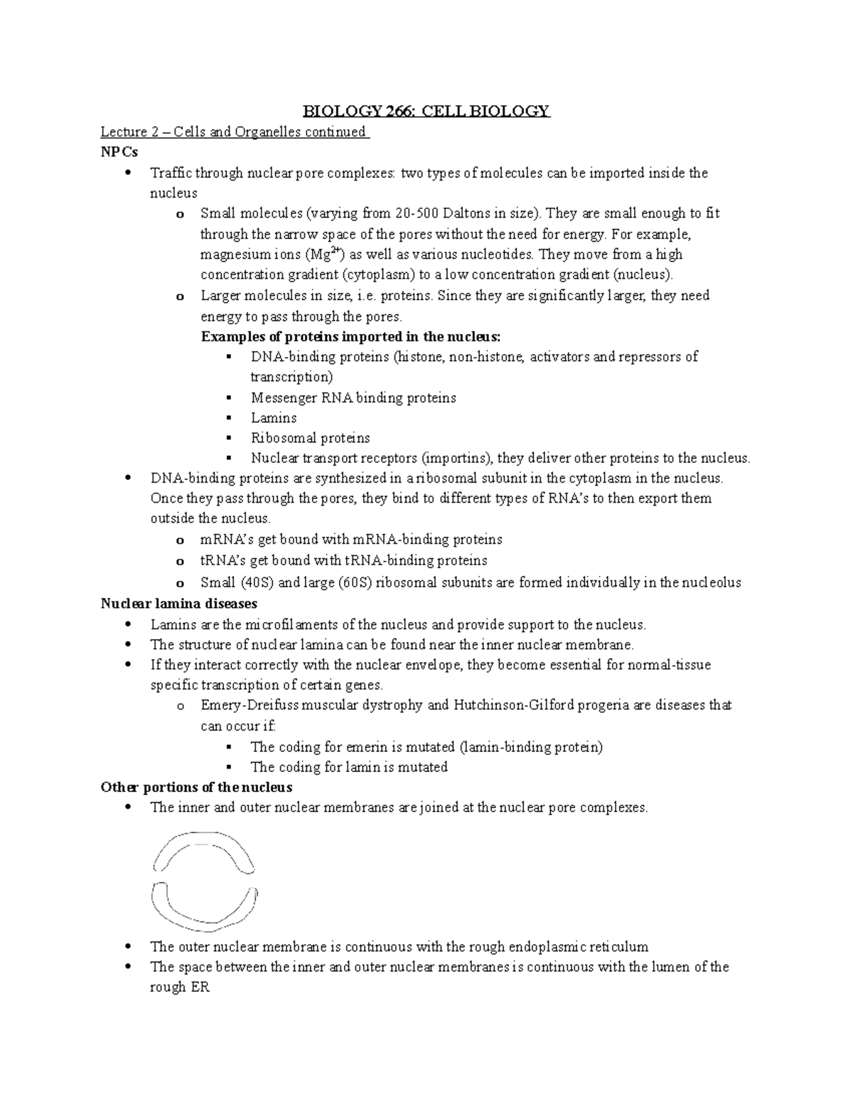 266-lecture 2 - Lecture 2 - BIOLOGY 266: CELL BIOLOGY Lecture 2 – Cells ...