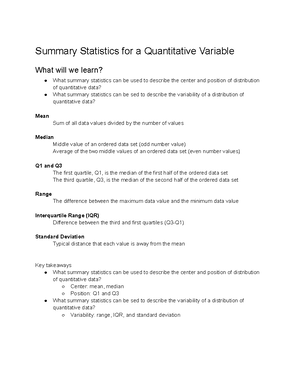 notes for statistics - Graphical Representations of Summary Statistics ...