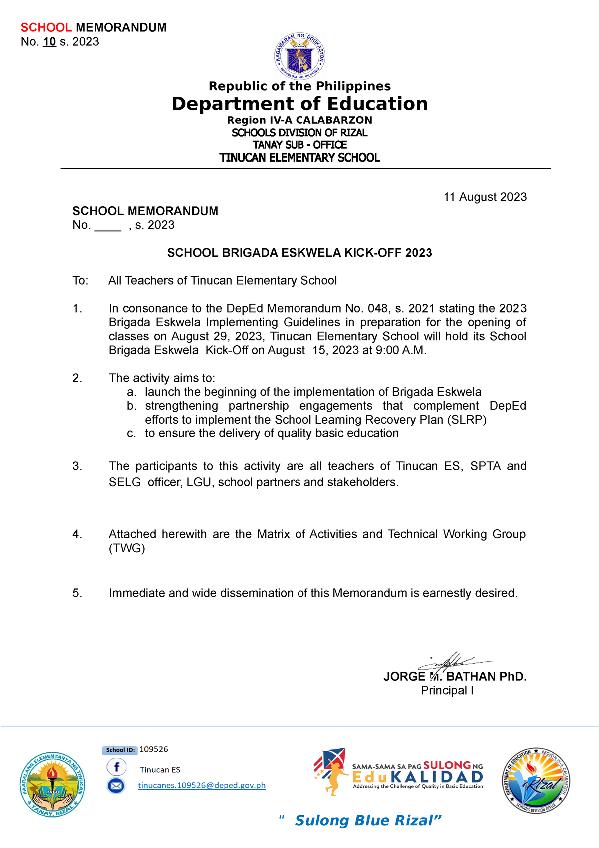 MEMO-ON- School- Brigada- Eskwela-KICK-OFF (1)2024 - Page 1 of 4 ...