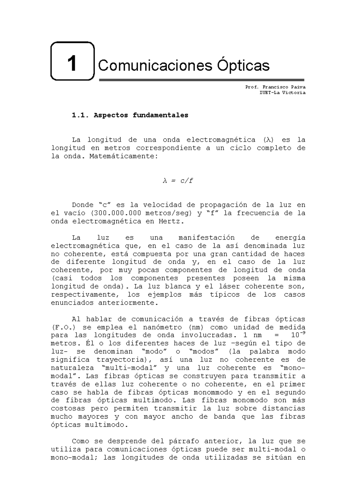 Comunicaciones Opticas MI GUIA - 1 Comunicaciones Ópticas Prof ...