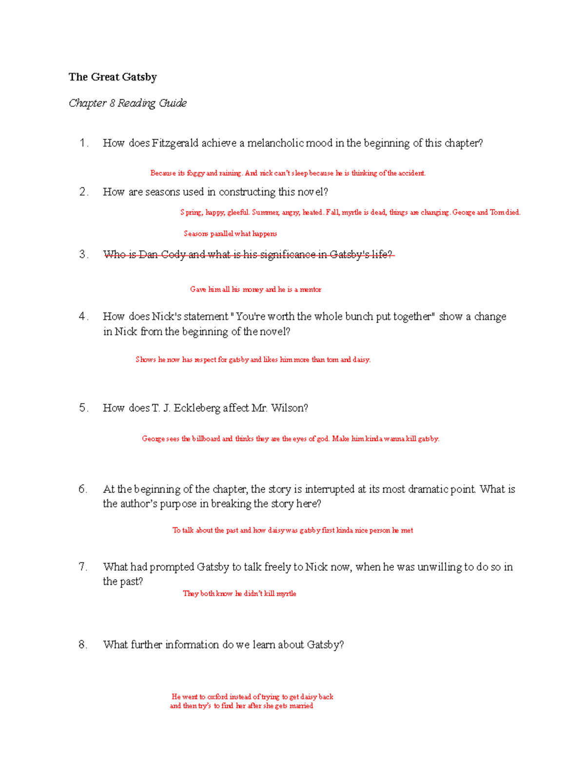 Gatsby ch. 8 questions pdf The Great Gatsby Chapter 8 Reading Guide