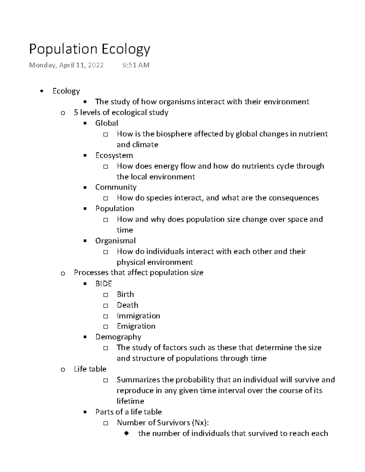 BIO 102 Population Ecology - Ecology § The study of how organisms ...