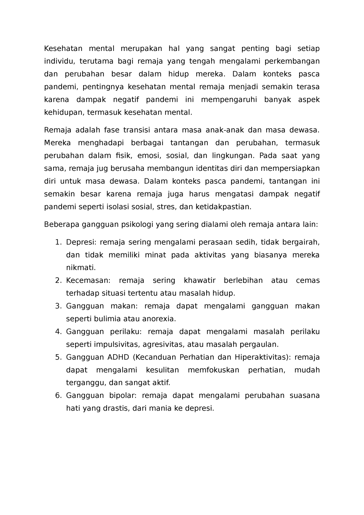 contoh essay kesehatan mental mahasiswa