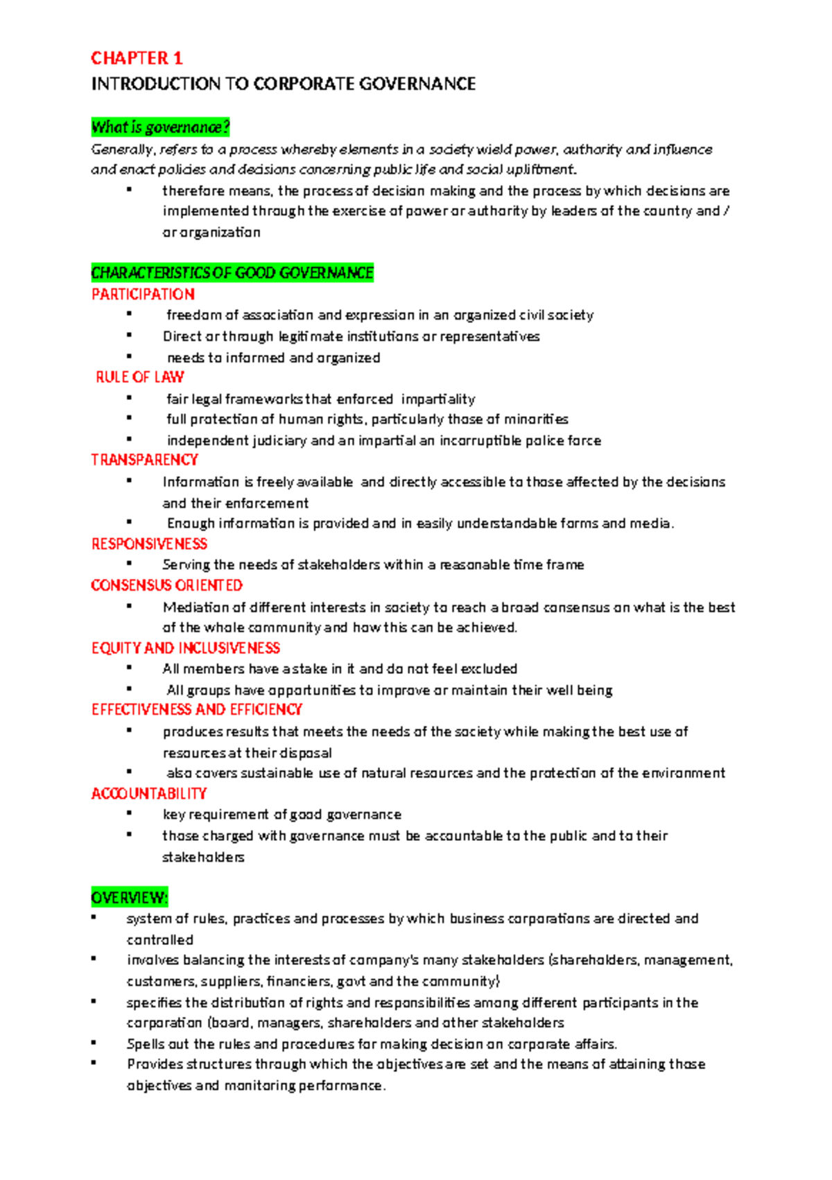 AUDI312 - Goodluck - CHAPTER 1 INTRODUCTION TO CORPORATE GOVERNANCE ...