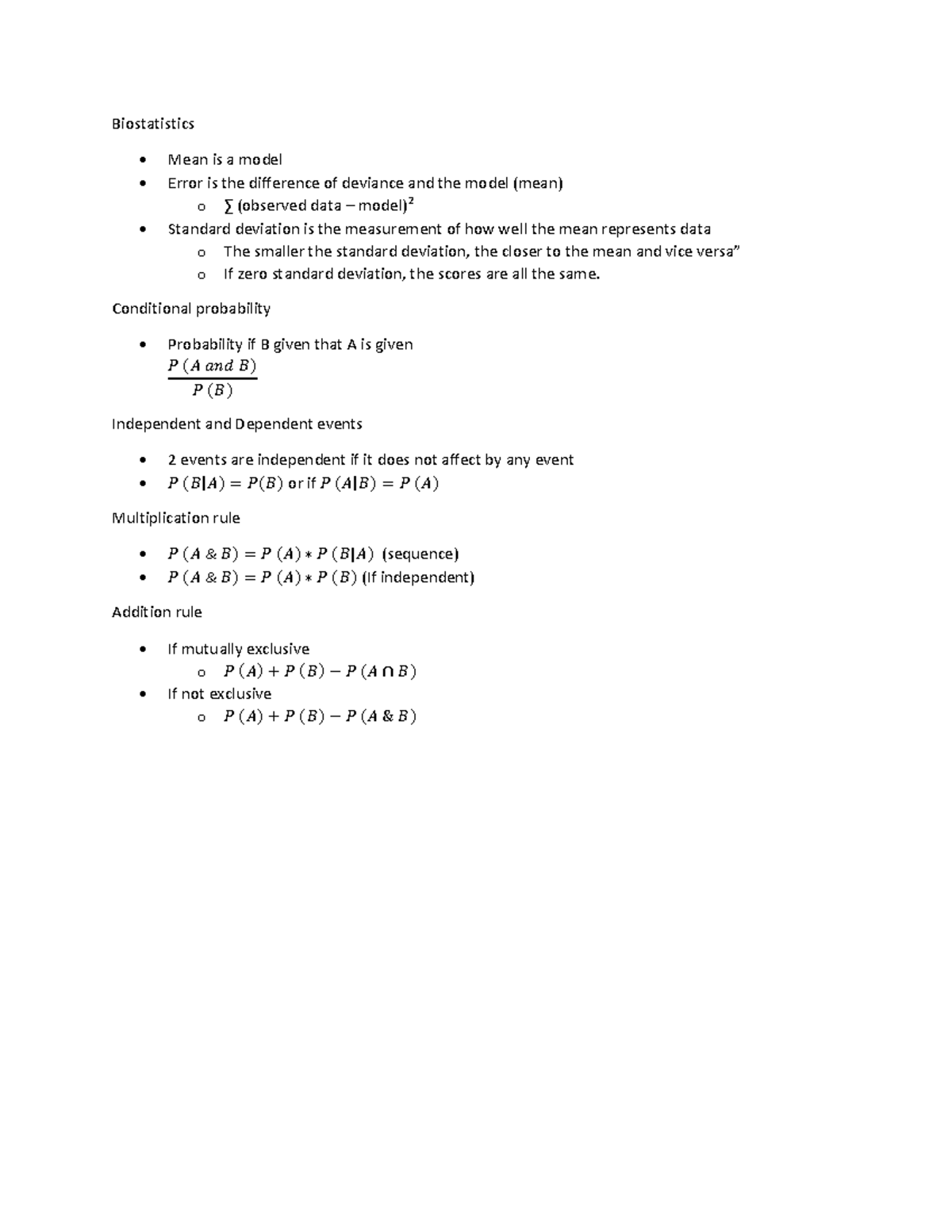 Biostatistics - intro - Biostatistics Mean is a model Error is the ...