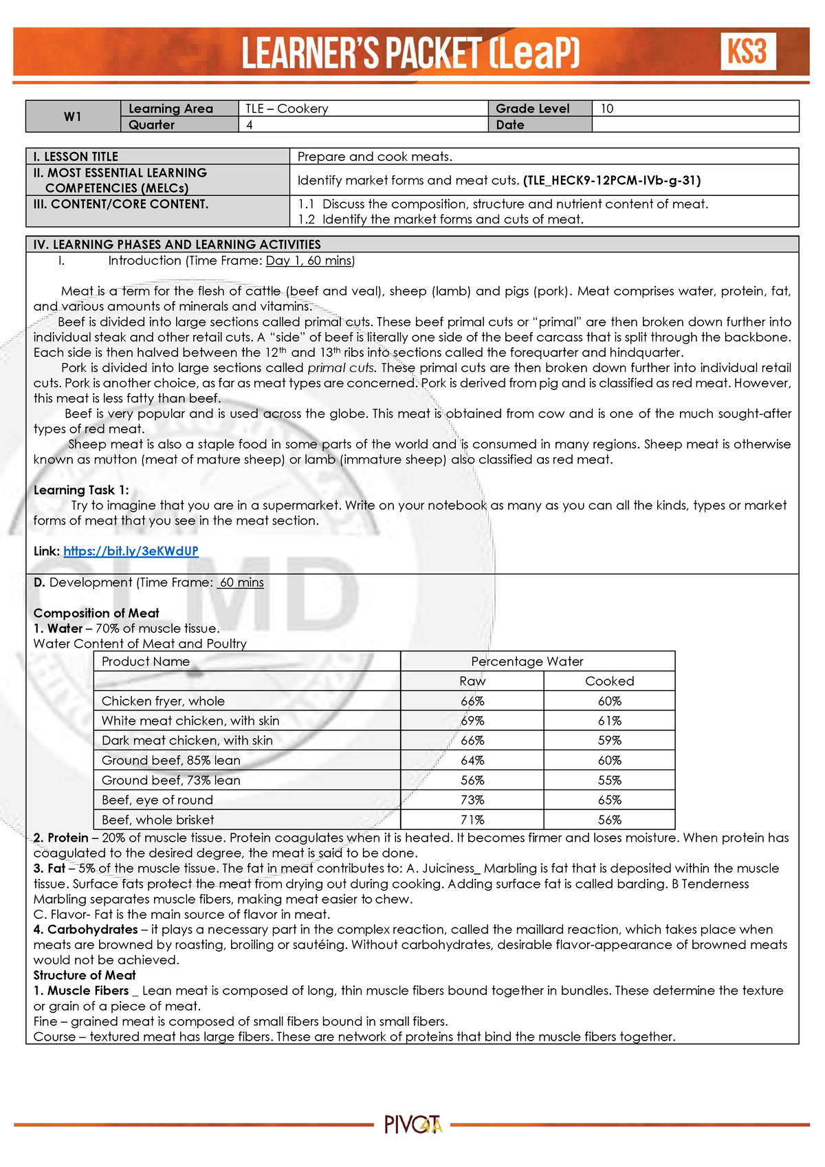 Q4 HE Cookery 10 Week1 - W1 Learning Area TLE – Cookery Grade Level 10 ...