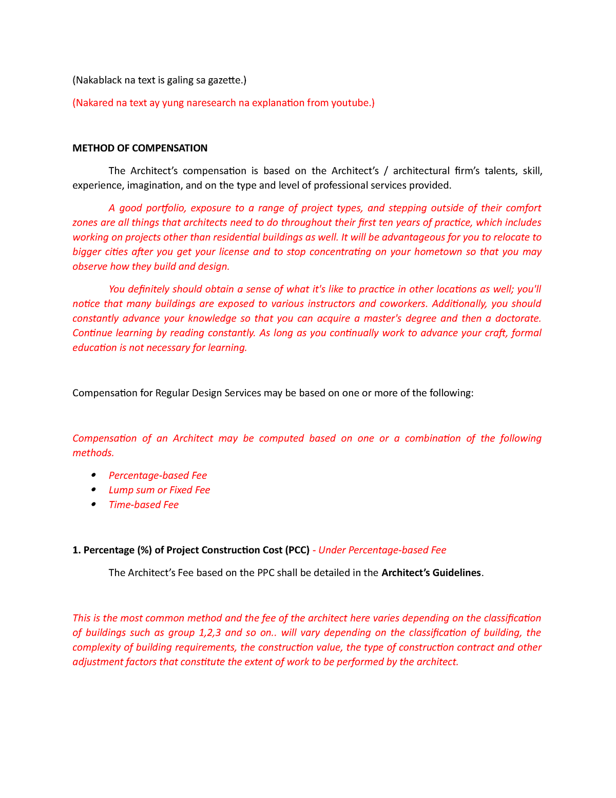 PROF PRAC Method OF Compensation - (Nakablack na text is galing sa ...