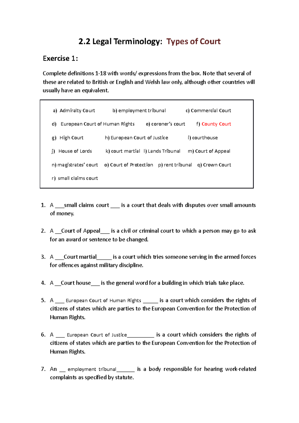 2.2 Legal Terminology Types of Court Student Version 2 Legal