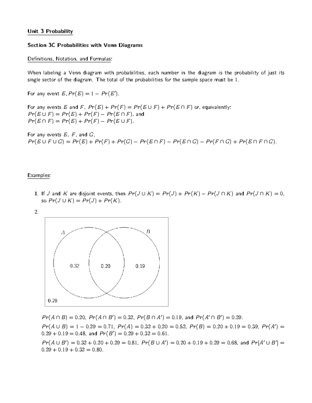 Ch 3.1 Lecture notes - Unit 3 Probability Section 3C Probabilities with ...