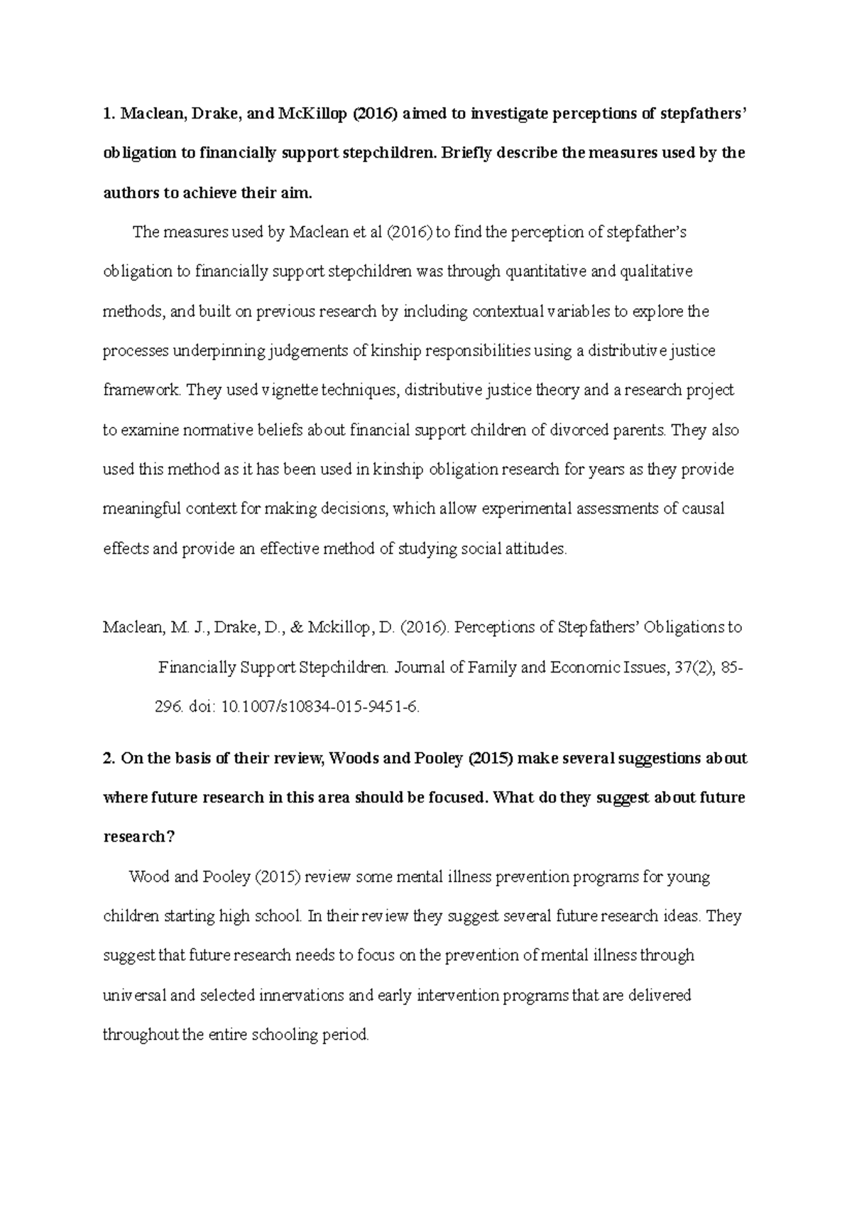 Assignment two short and long answers 1 maclean drake and