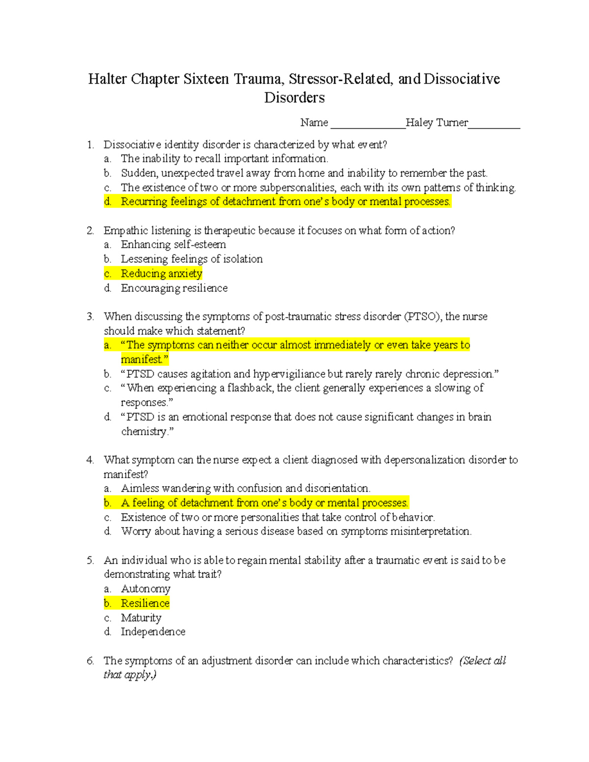 Halter Chapter Sixteen Trauma Stressor Related and Dissociative ...