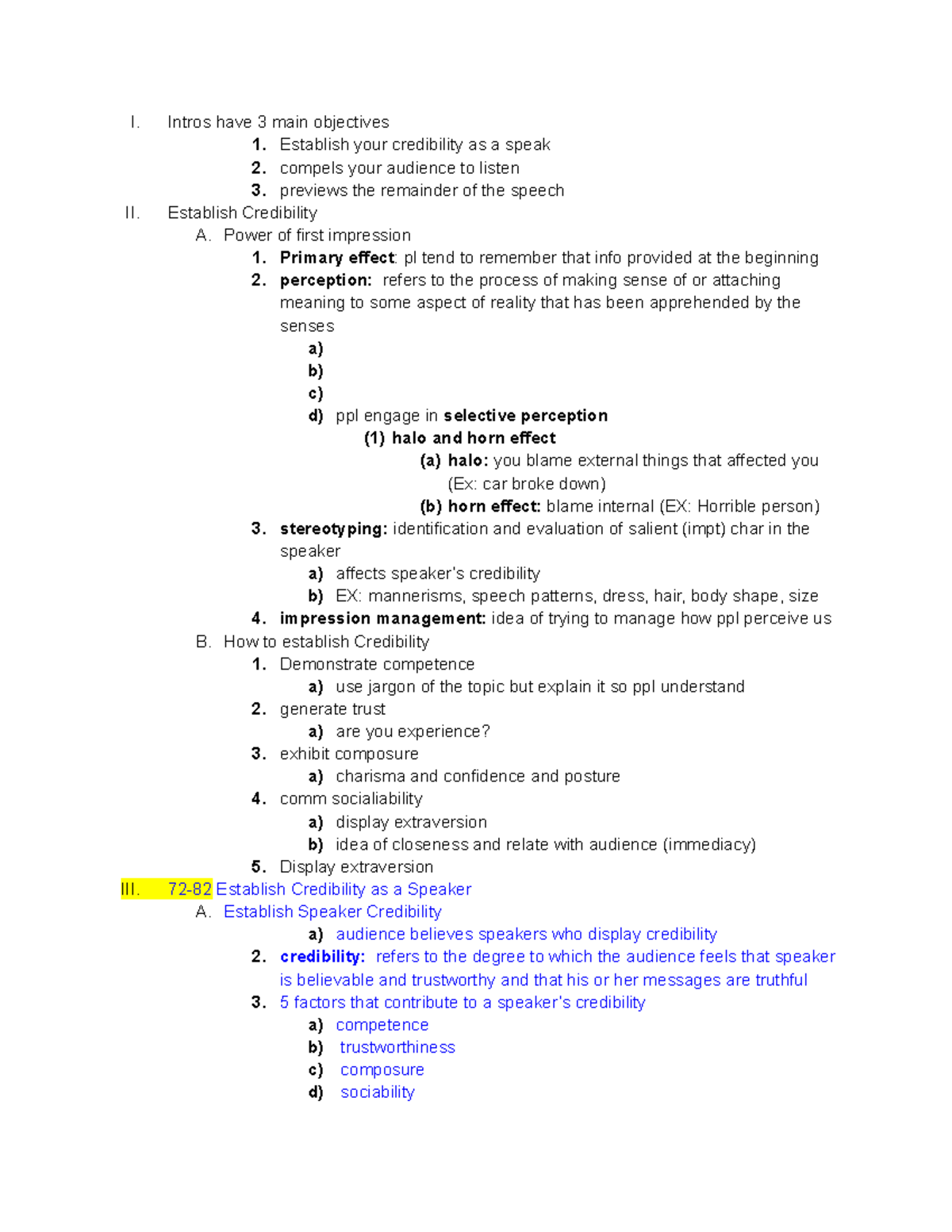 02 08 16 Credibilities (Midterms) - I. Intros have 3 main objectives 1 ...