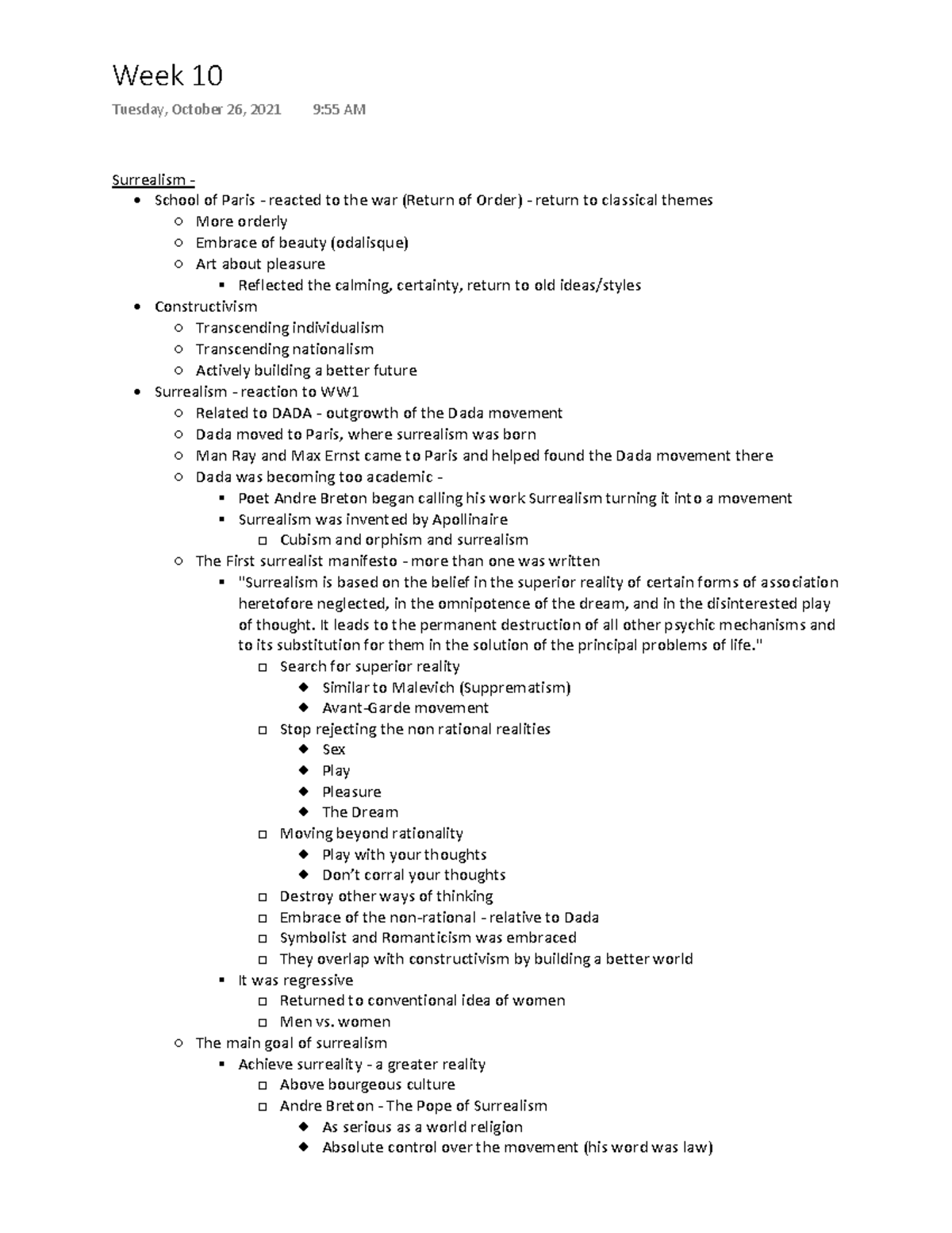 History of modern art notes 10 Surrealism School of Paris reacted