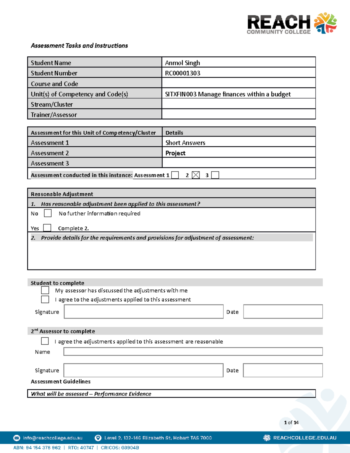 Anmol Singh RC Sitxfin 003 Assessment 2 -Project - Assessment Tasks and ...