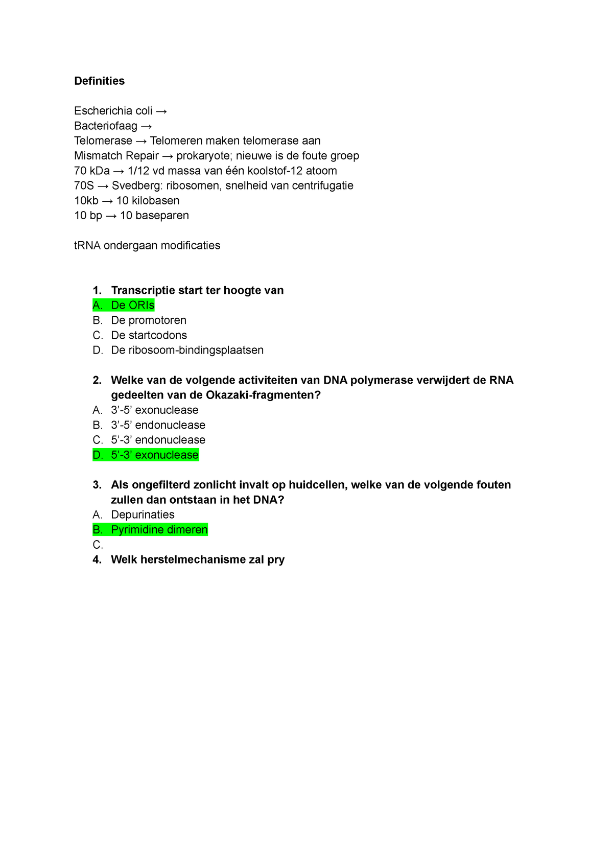 2de Werkzitting Moleculaire Biologie - Biochemie En Moleculaire ...