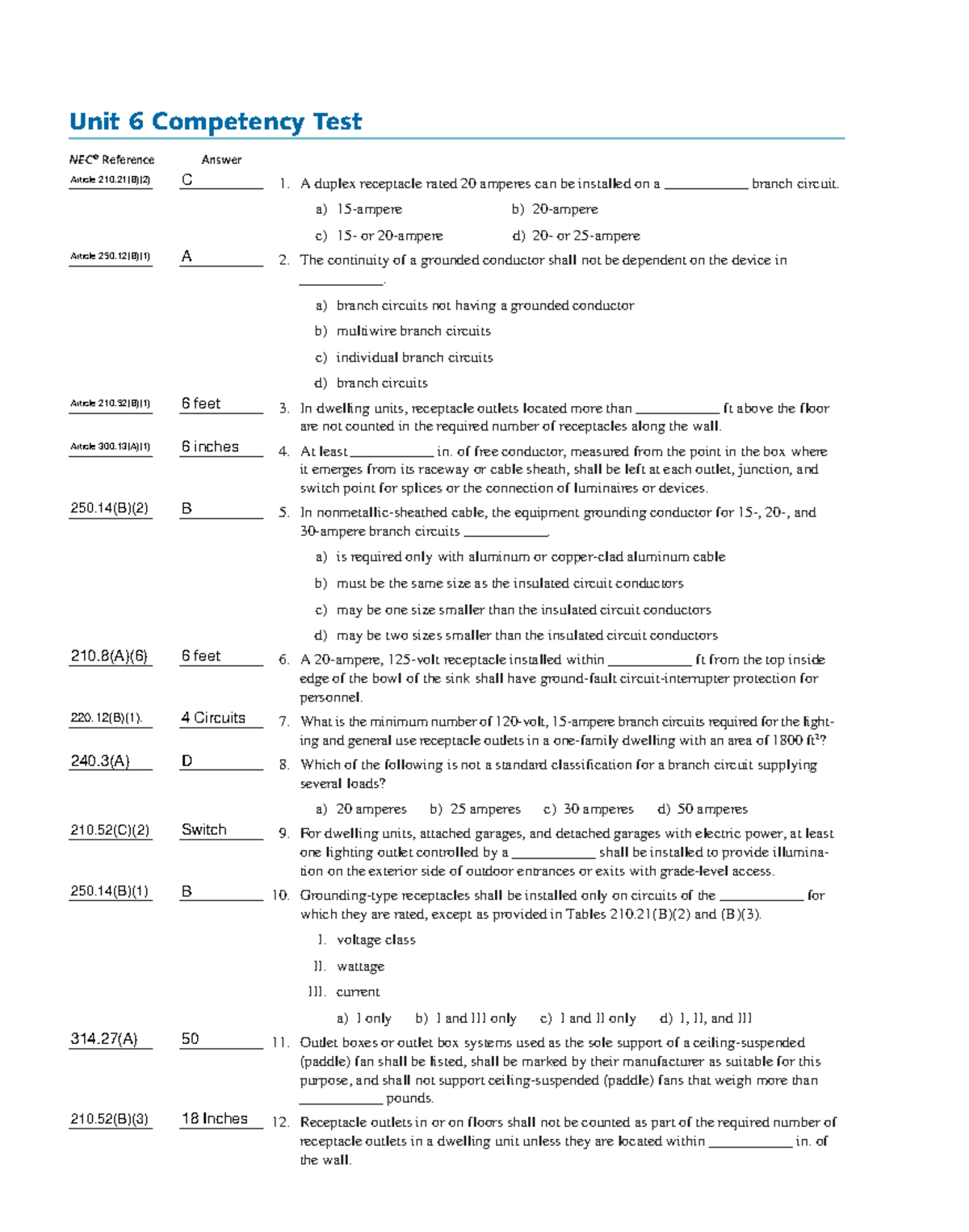 Miller IG9e chapter 06 review-questions - Unit 6 Competency Test NEC ...