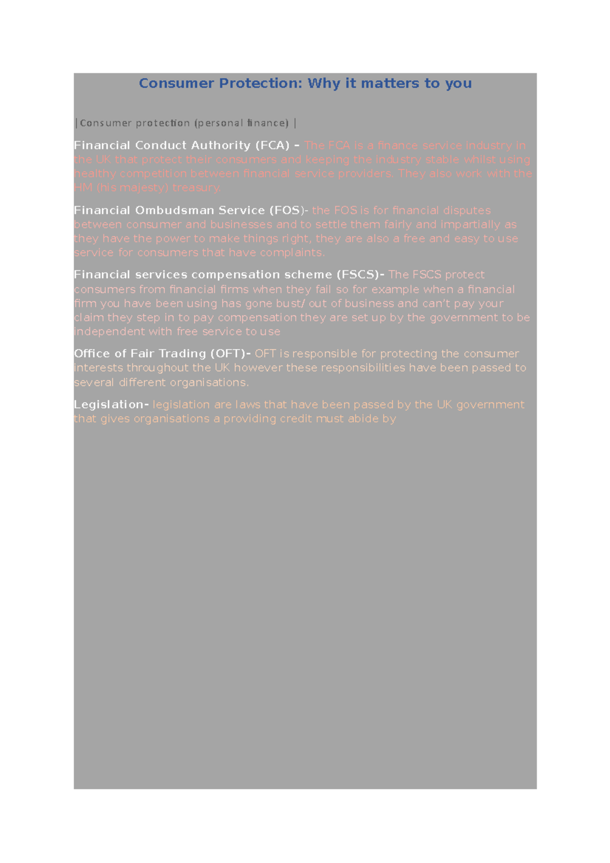 Consumer Protection - notes taken in class - Consumer Protection: Why ...