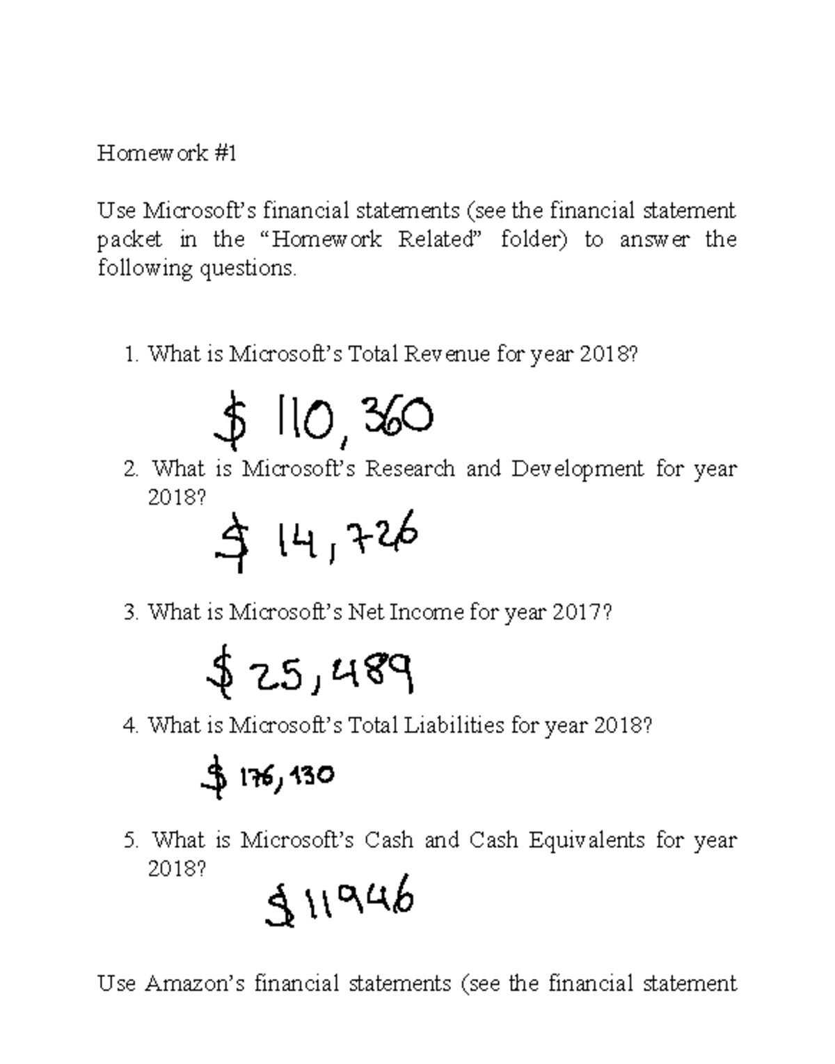 Homework+1 - Hw1 - Homework # Use Microsoft’s financial statements (see ...