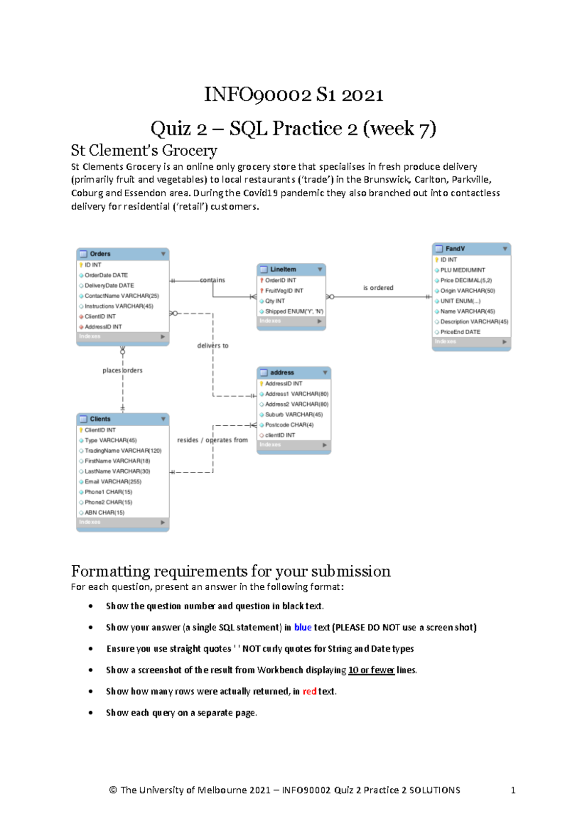 INFO90002 Quiz 2 Practice 2 - INFO90002 S1 2021 Quiz 2 – SQL Practice 2 ...