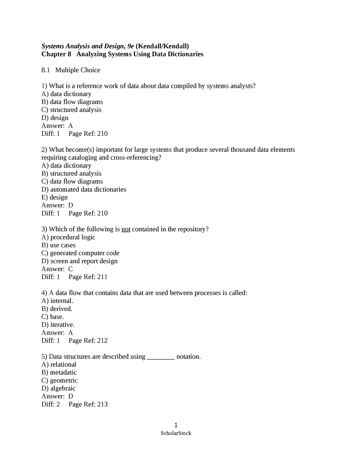 CH 8 TB معدل - TestBank - Systems Analysis And Design, 9e (Kendall ...