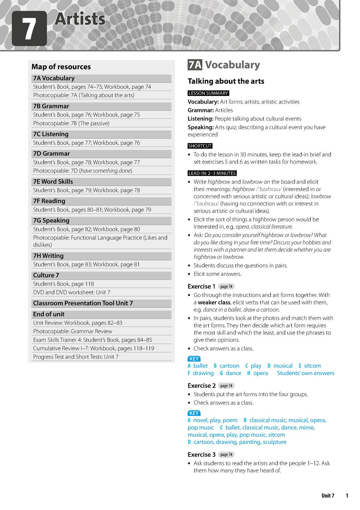 B1.2-SOL-3e-Teacher's Book-Unit 7 - 7 Artists Map Of Resources 7A ...