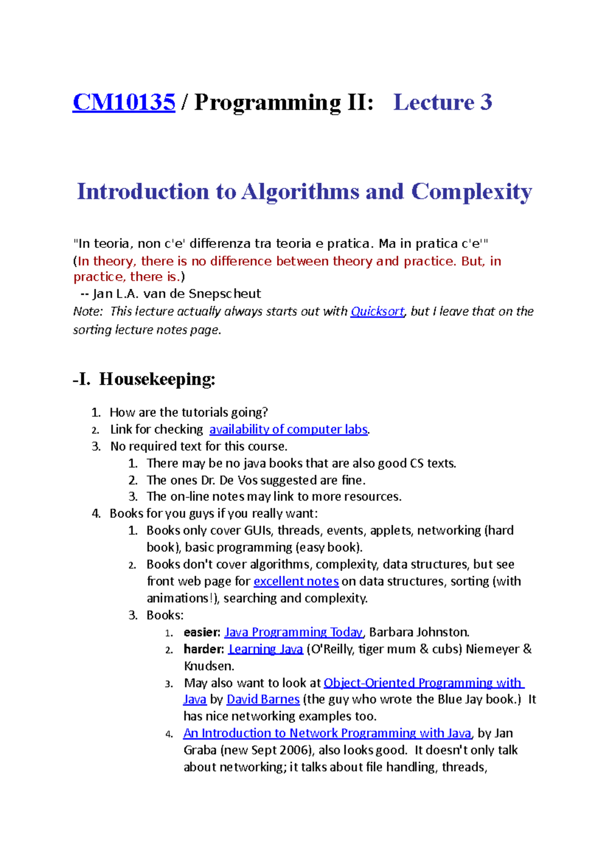 2008-2009 Lecture Notes 3 - CM10135 / Programming II: Lecture 3 ...
