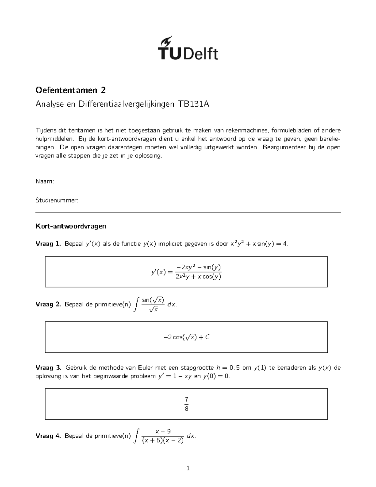 Proef/oefen Tentamen 6 December 2018, Vragen En Antwoorden ...