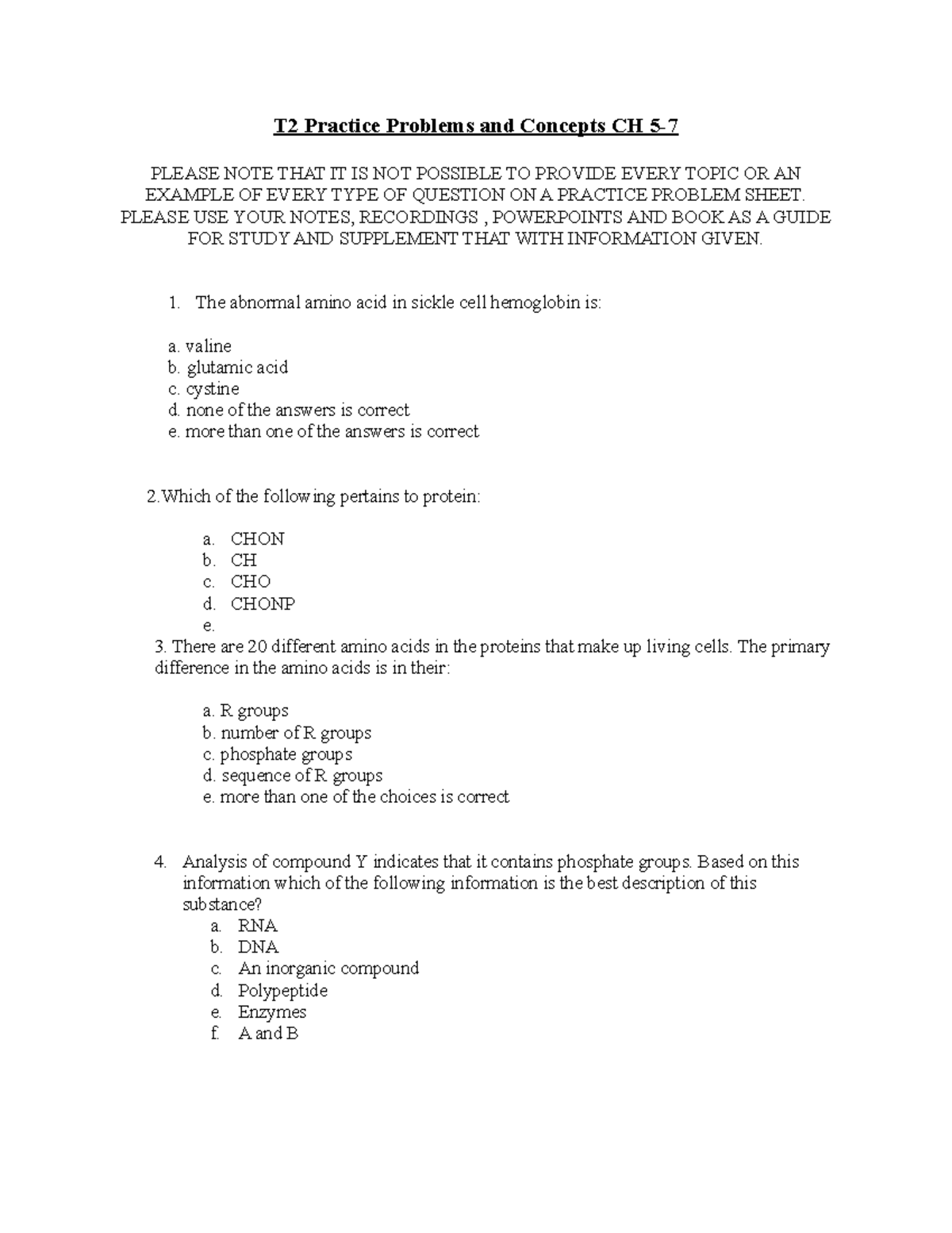 Practice Problems And Concepts CH 5 - PLEASE USE YOUR NOTES, RECORDINGS ...