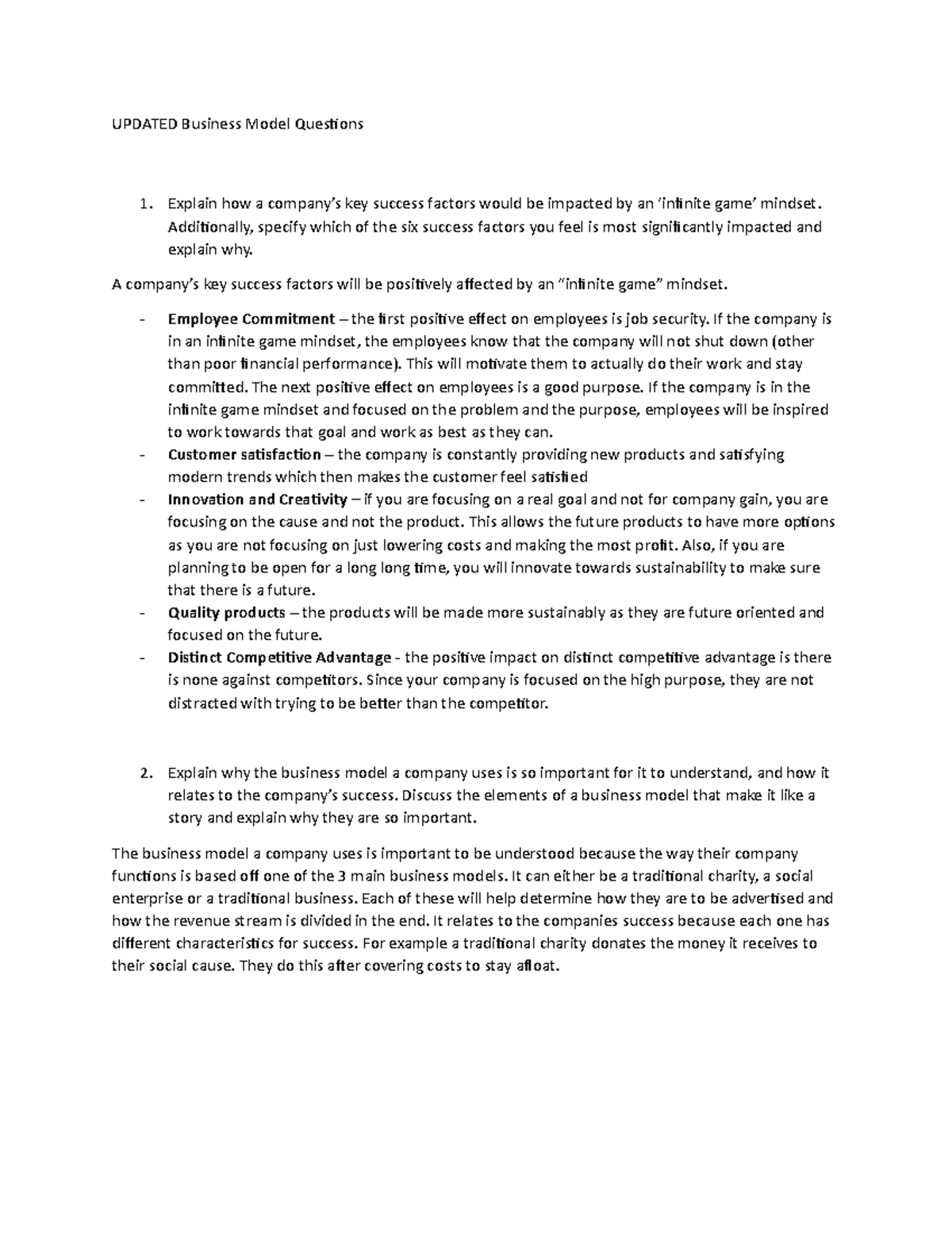 Business Model Questions UPDATED Business Model Questions Explain how