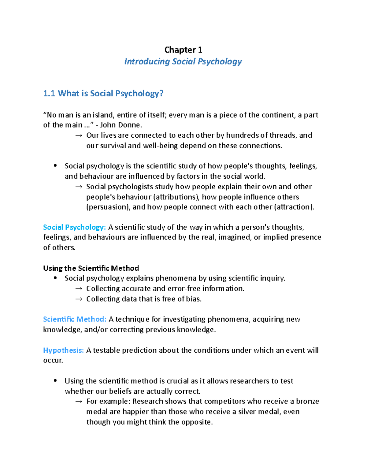 Psych 2310 Chapter 1 - Safdar - Chapter 1 Introducing Social Psychology ...
