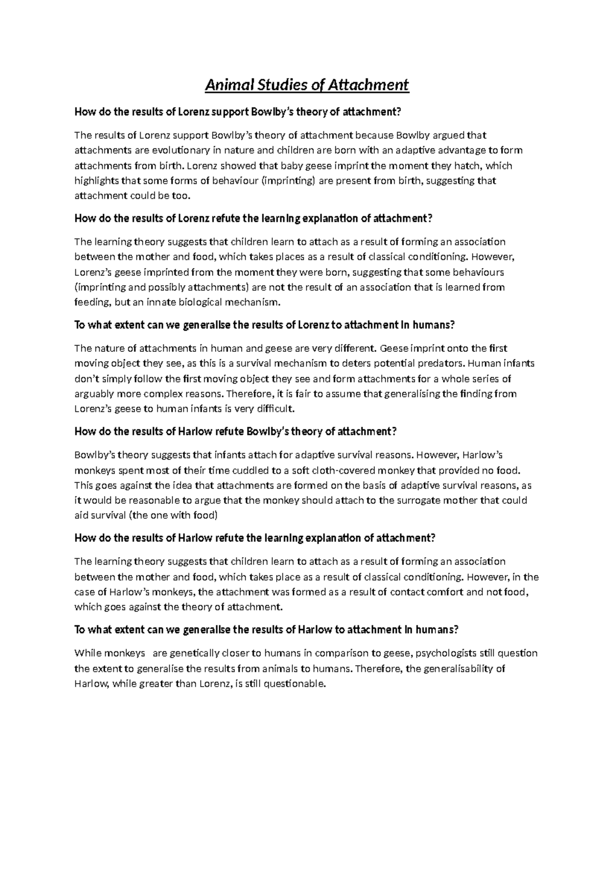 Animal studies of attachment - Animal Studies of Attachment How do the