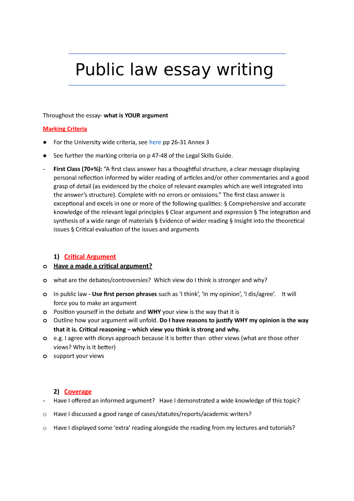 how to write a law essay university