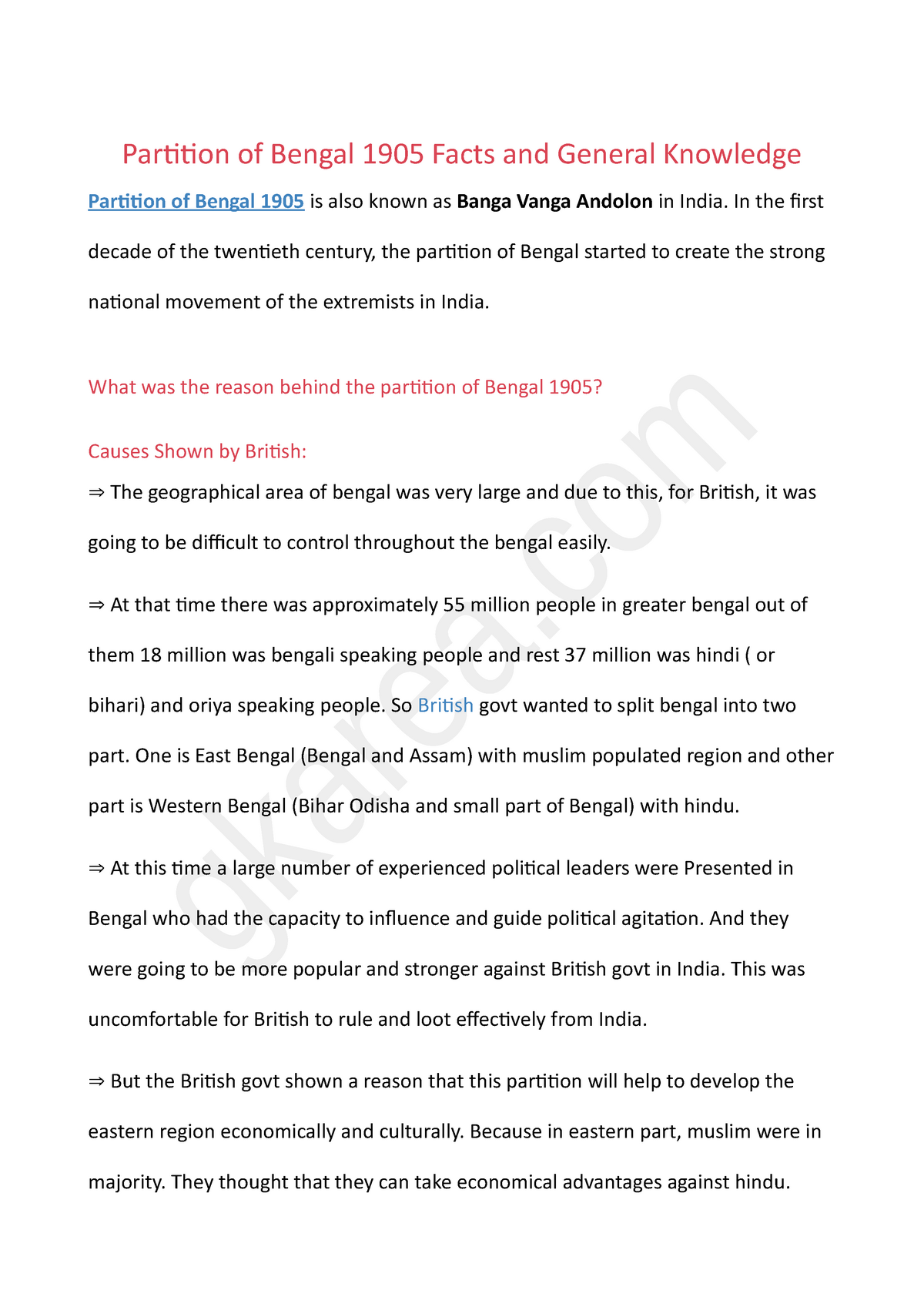 partition of bengal assignment pdf in urdu