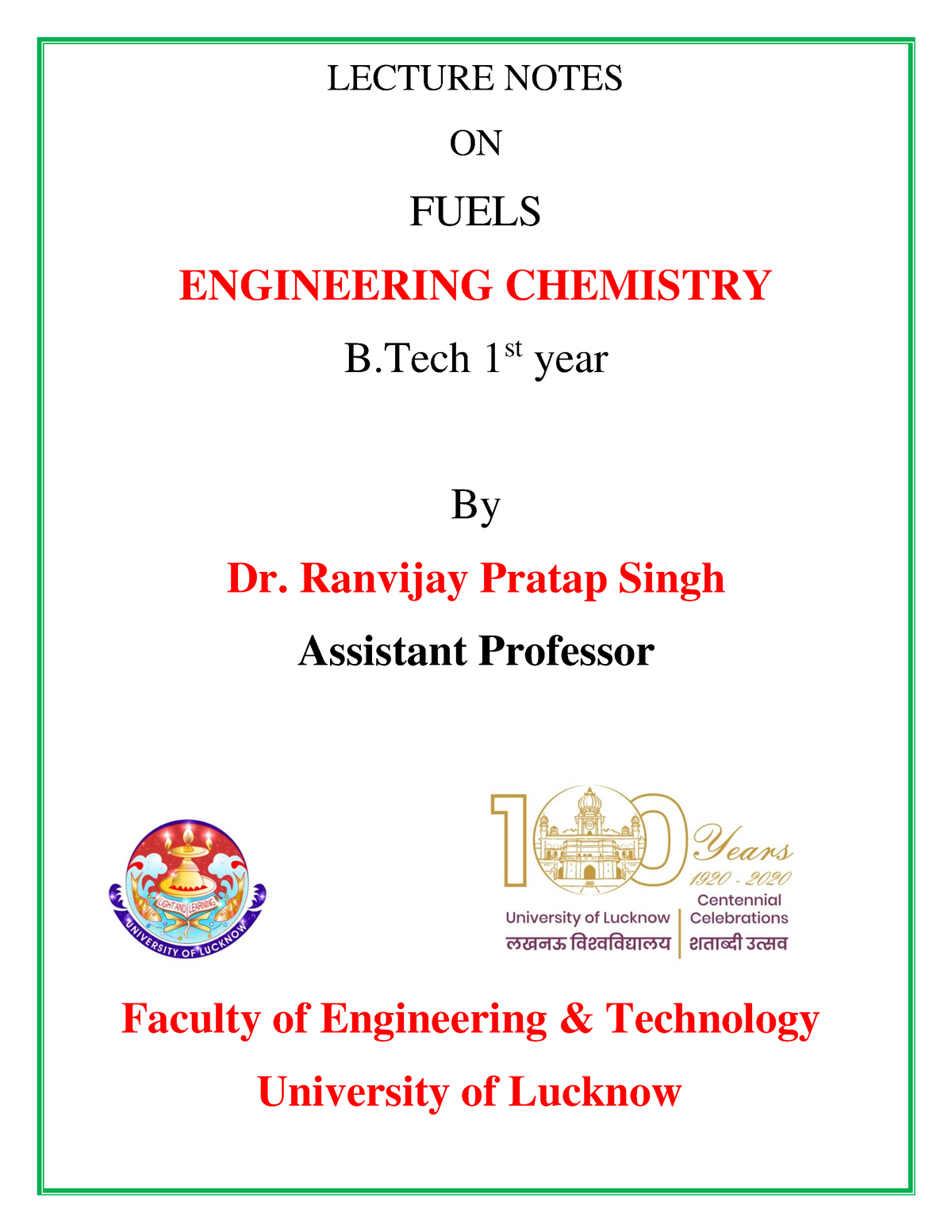 Chemistry-for-Engineering - Fuels - LECTURE NOTES ON FUELS ENGINEERING ...