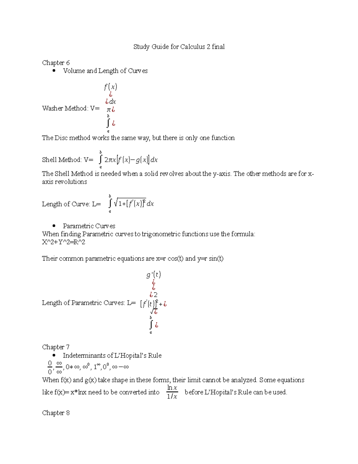 Study Guide For Calculus 2 Final - Study Guide For Calculus 2 Final ...