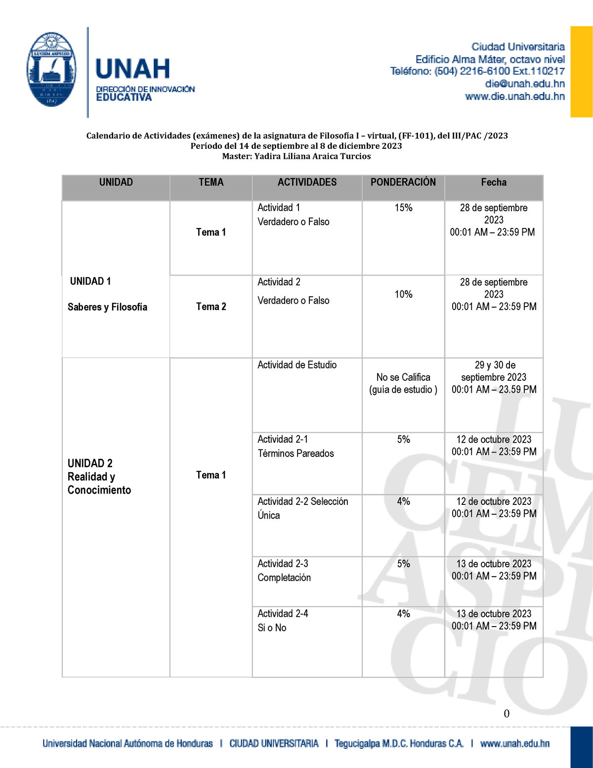 Fechas De Exámenes III PAC 2023 Corregido - 0 Calendario De Actividades ...