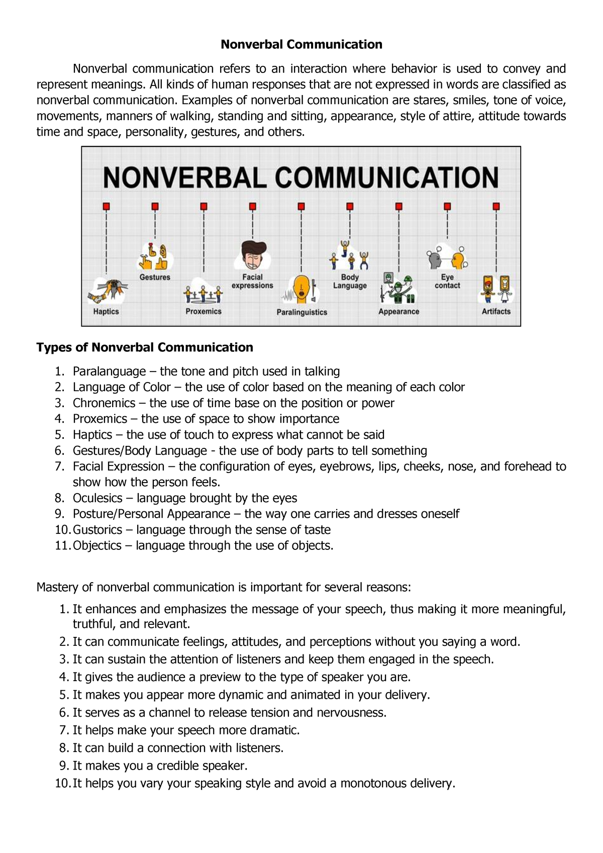 Handout 1 - Oral Communication - Nonverbal Communication Nonverbal ...