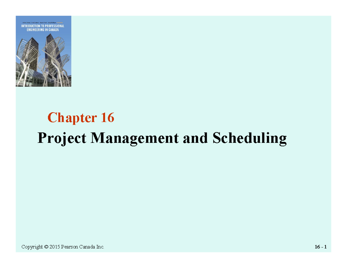 Lecture 17 Engineering Project Management - Chapter 16 Project ...