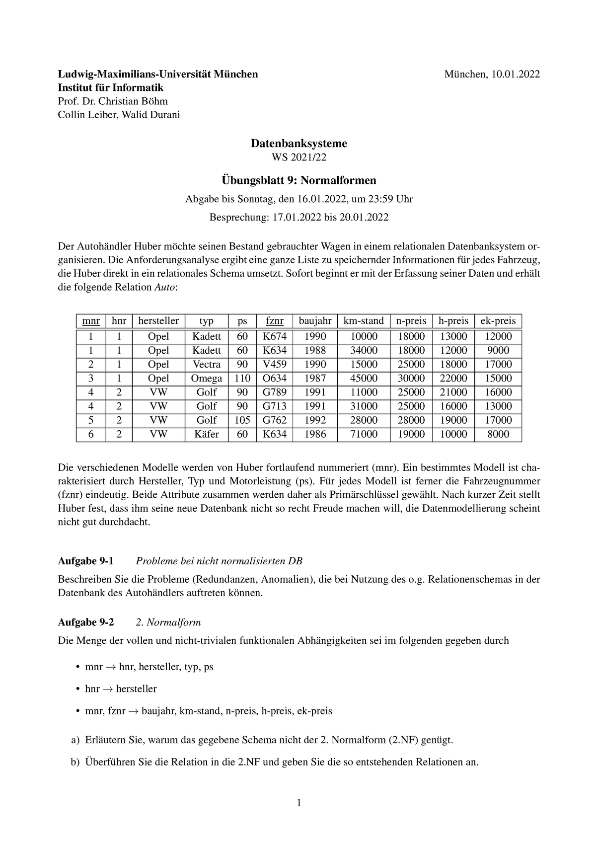 U09 Übungsblatt 9 zum Wintersemester 2021/2022 an der LMU Ludwig