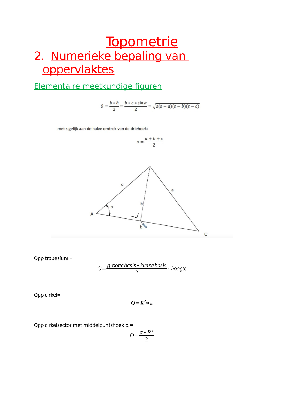 Samenvatting Topometrie 2 Numerieke Bepaling Van Oppervlaktes