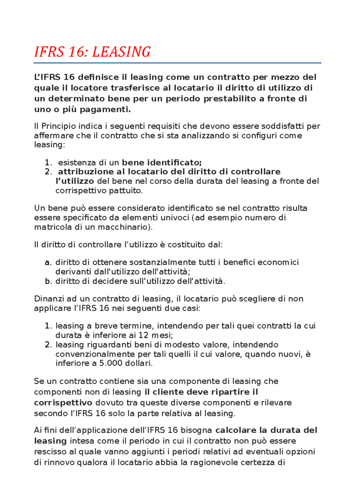 IFRS 16 - leasing - IFRS 16: LEASING L’IFRS 16 definisce il leasing ...