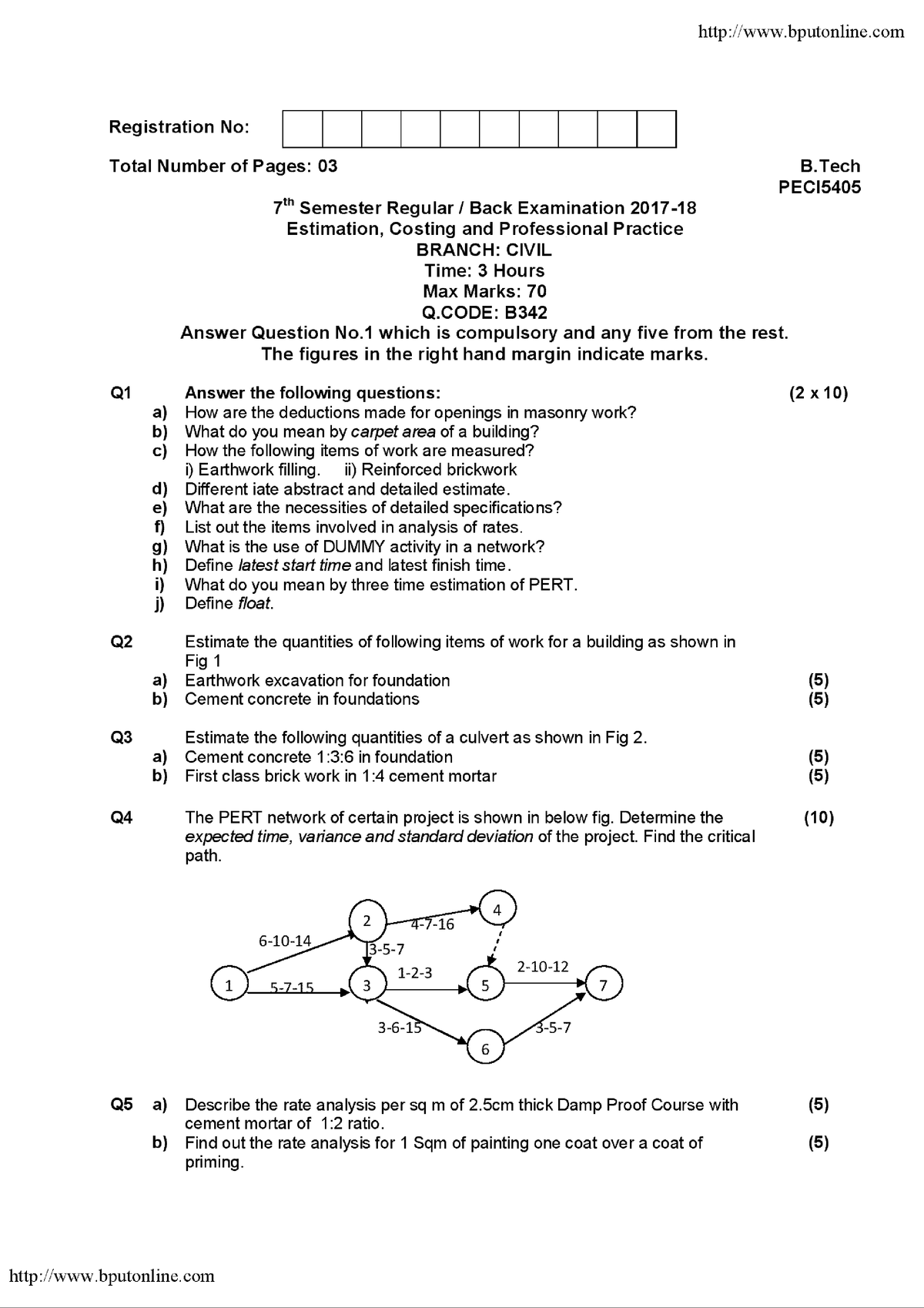 Btech Civil 7 Sem Estimation Costing And Professional Practice Peci5405 ...